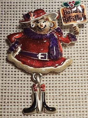 Vintage Red Hat Society "Holiday Hat-itude" Enamel Brooch signed by AJMC